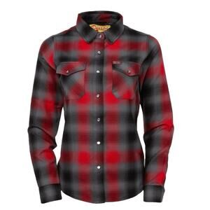 NWOT DIXXON Womens Black Grey Red The Blazer Pearl Snap Flannel Shirt Jacket - L